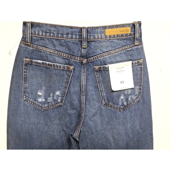 NWT Cello Dad Jeans Super High Rise Sz 3 Distressed destroyed ripped baggy blue - Picture 11 of 16